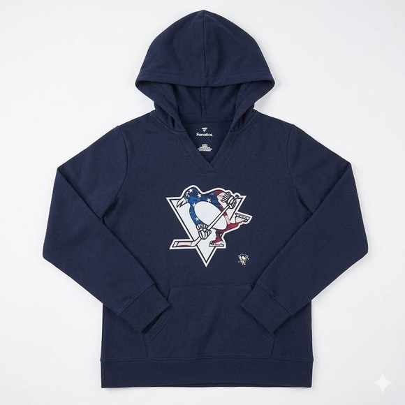 Fanatics Tops - Fanatics Hoodie Pittsburgh Penguins Navy Blue‎ American Flag Logo Women's L